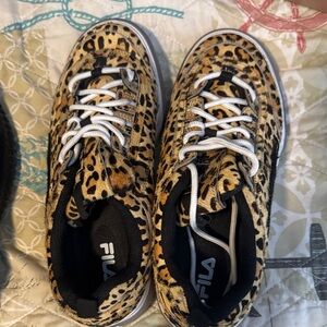 FILA Leopard-Print Platform Sneakers in Gold and Black